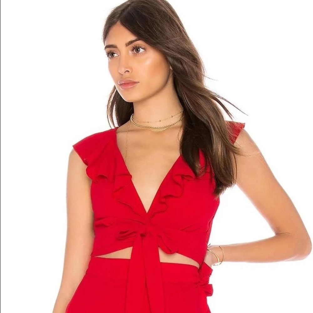 Show Me Your MuMu Red 
Florence Ruffled Crop Top Sz M